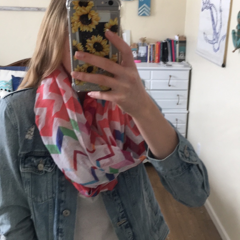 Pink, White, and Chevron Patterned Infinity Scarf